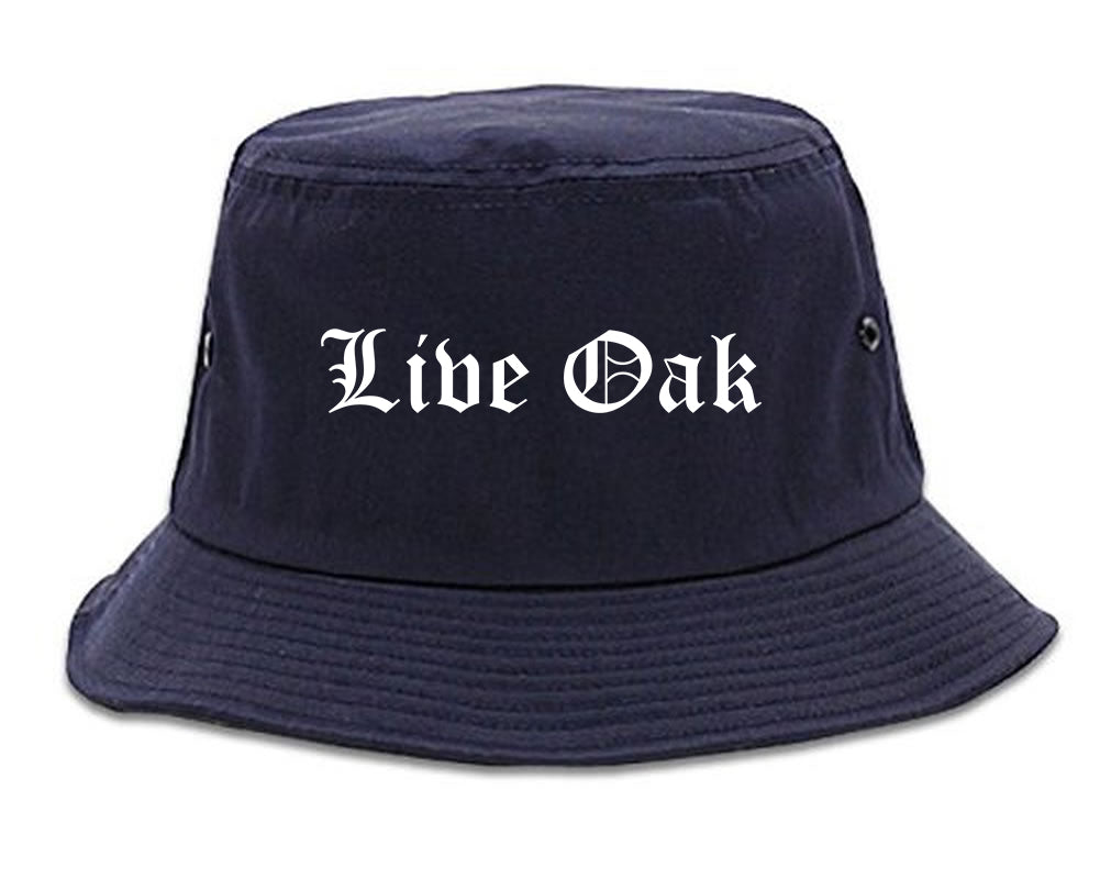 Live Oak Florida FL Old English Mens Bucket Hat Navy Blue