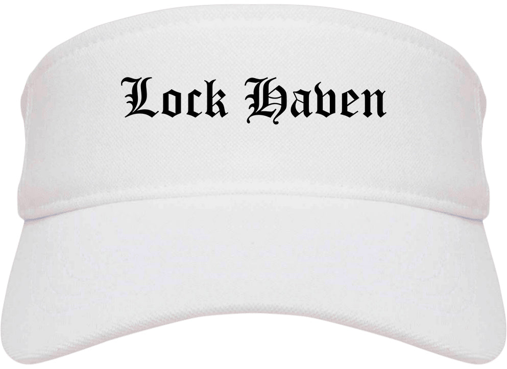 Lock Haven Pennsylvania PA Old English Mens Visor Cap Hat White