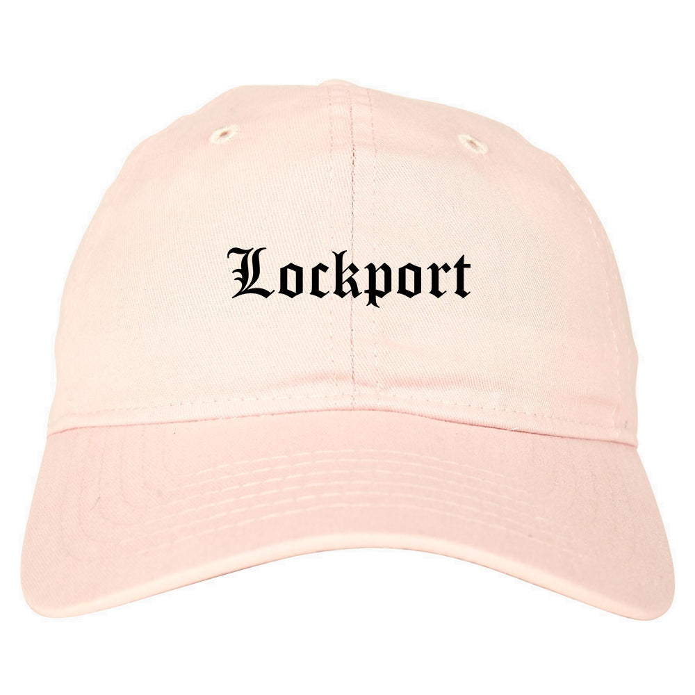 Lockport New York NY Old English Mens Dad Hat Baseball Cap Pink