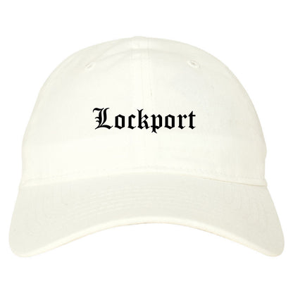 Lockport New York NY Old English Mens Dad Hat Baseball Cap White
