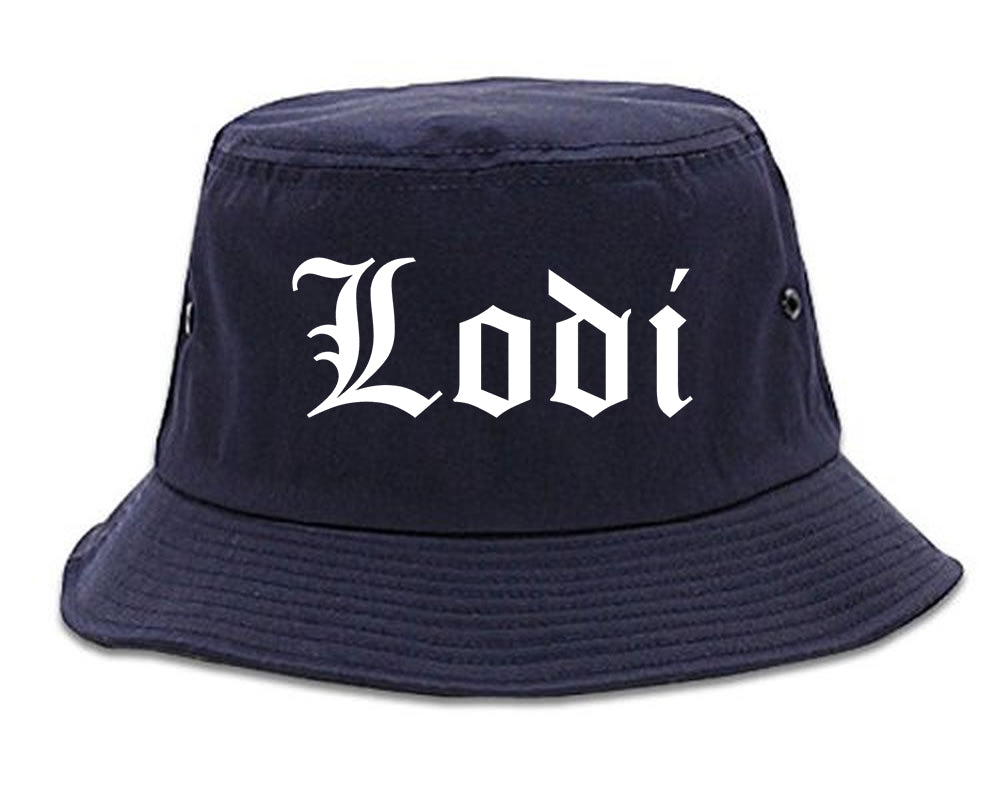 Lodi California CA Old English Mens Bucket Hat Navy Blue