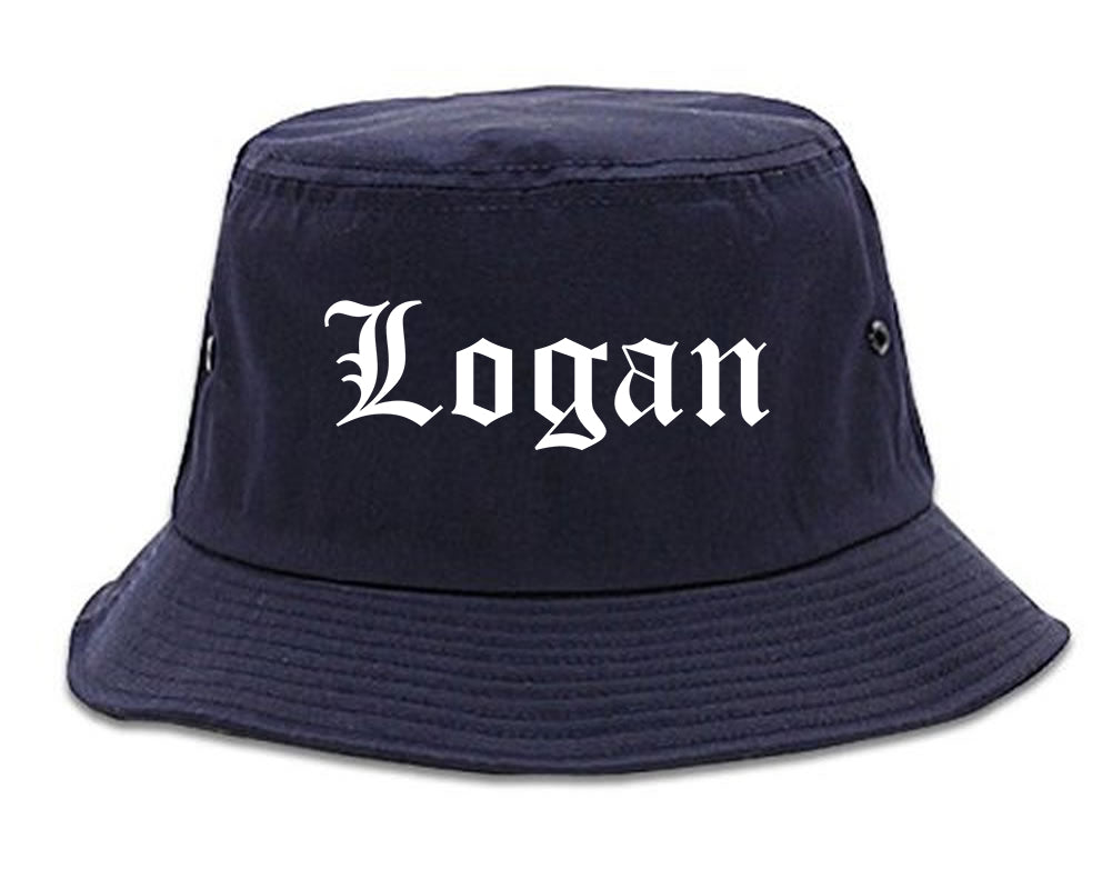 Logan Ohio OH Old English Mens Bucket Hat Navy Blue