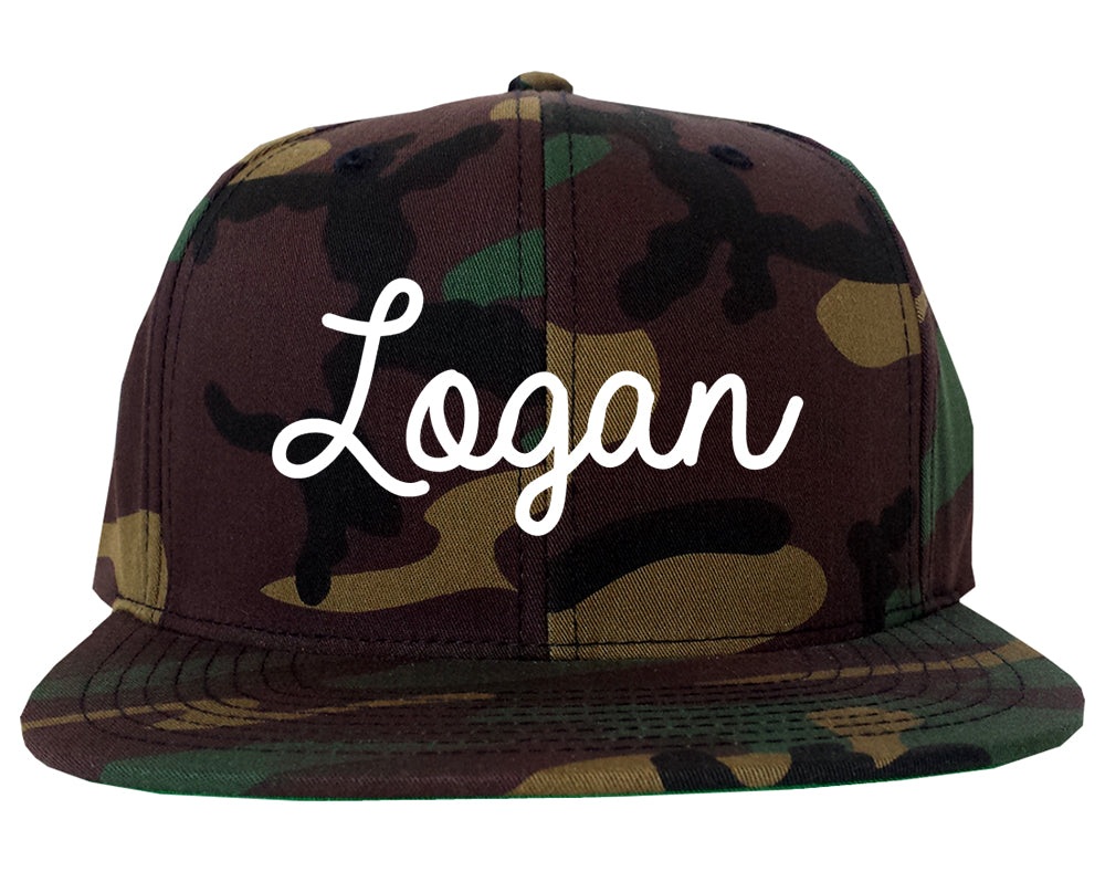 Logan Utah UT Script Mens Snapback Hat Army Camo