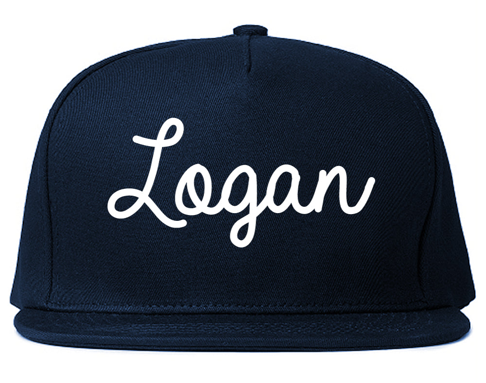Logan Utah UT Script Mens Snapback Hat Navy Blue