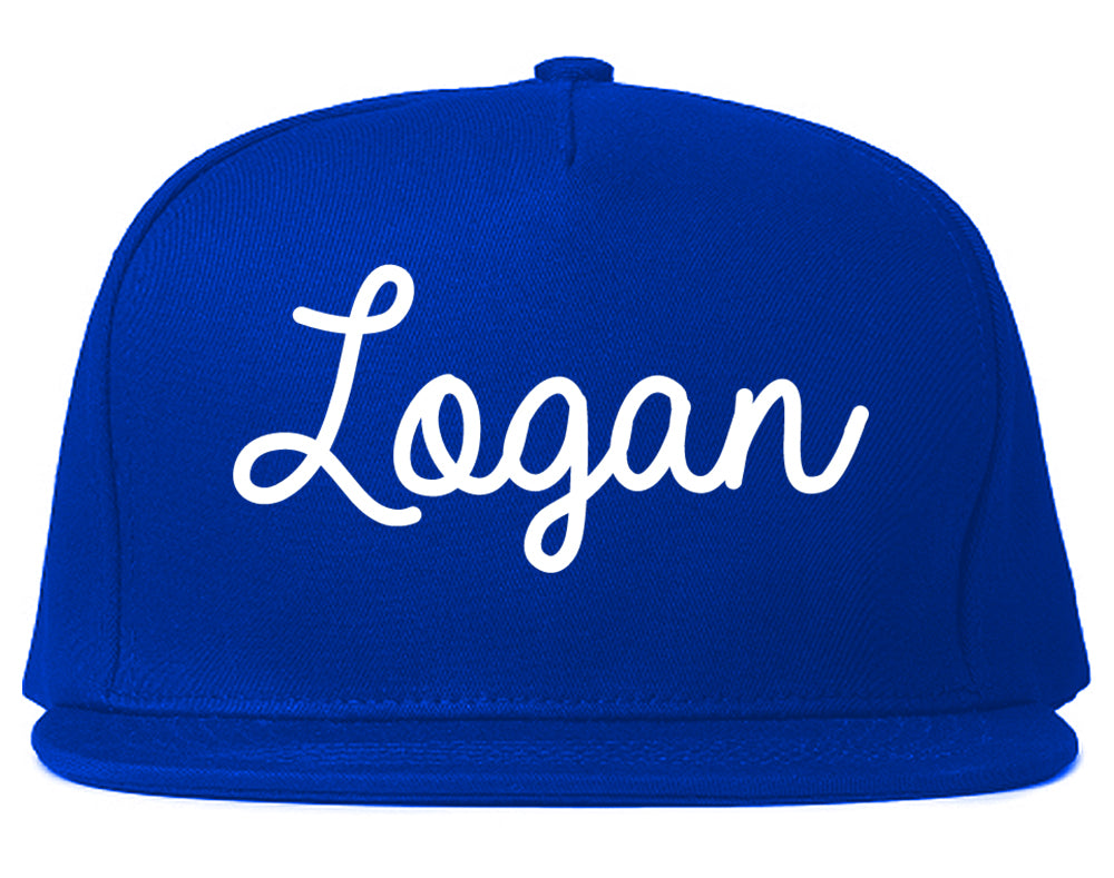 Logan Utah UT Script Mens Snapback Hat Royal Blue