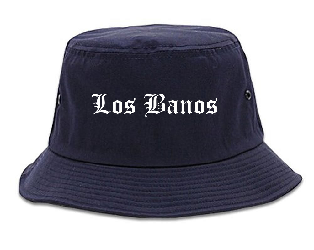 Los Banos California CA Old English Mens Bucket Hat Navy Blue