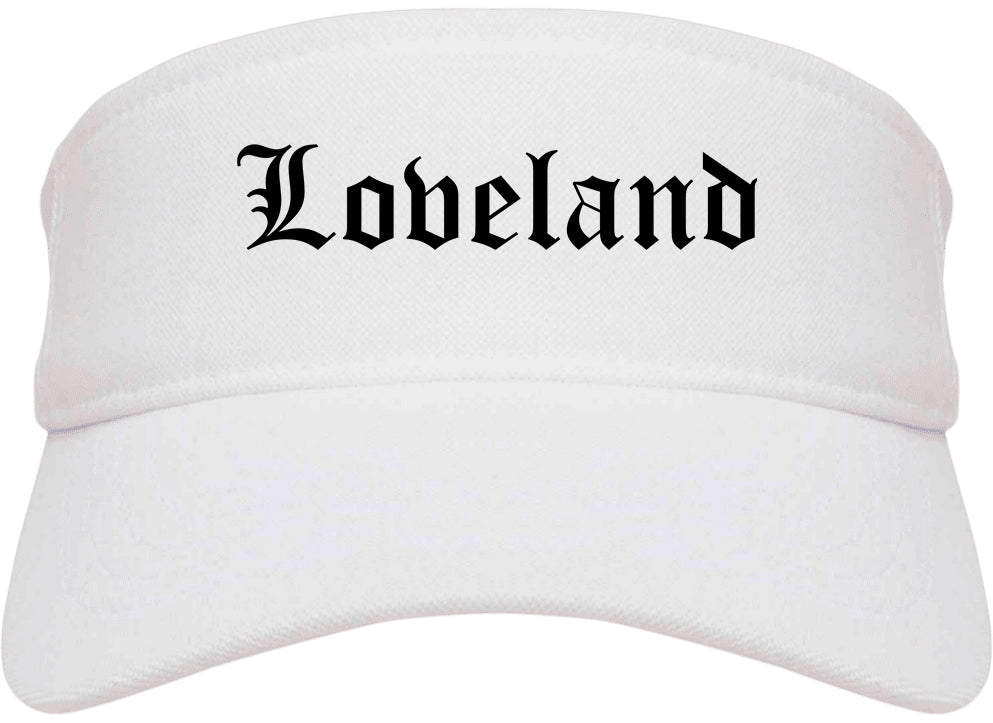 Loveland Colorado CO Old English Mens Visor Cap Hat White