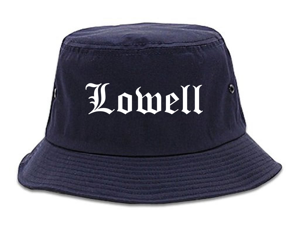 Lowell Massachusetts MA Old English Mens Bucket Hat Navy Blue