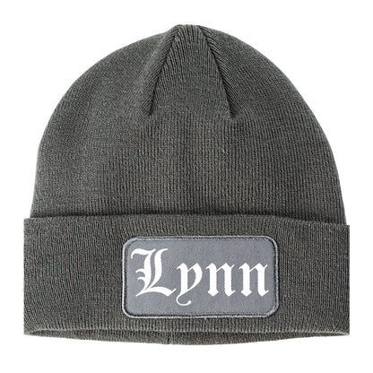 Lynn Massachusetts MA Old English Mens Knit Beanie Hat Cap Grey