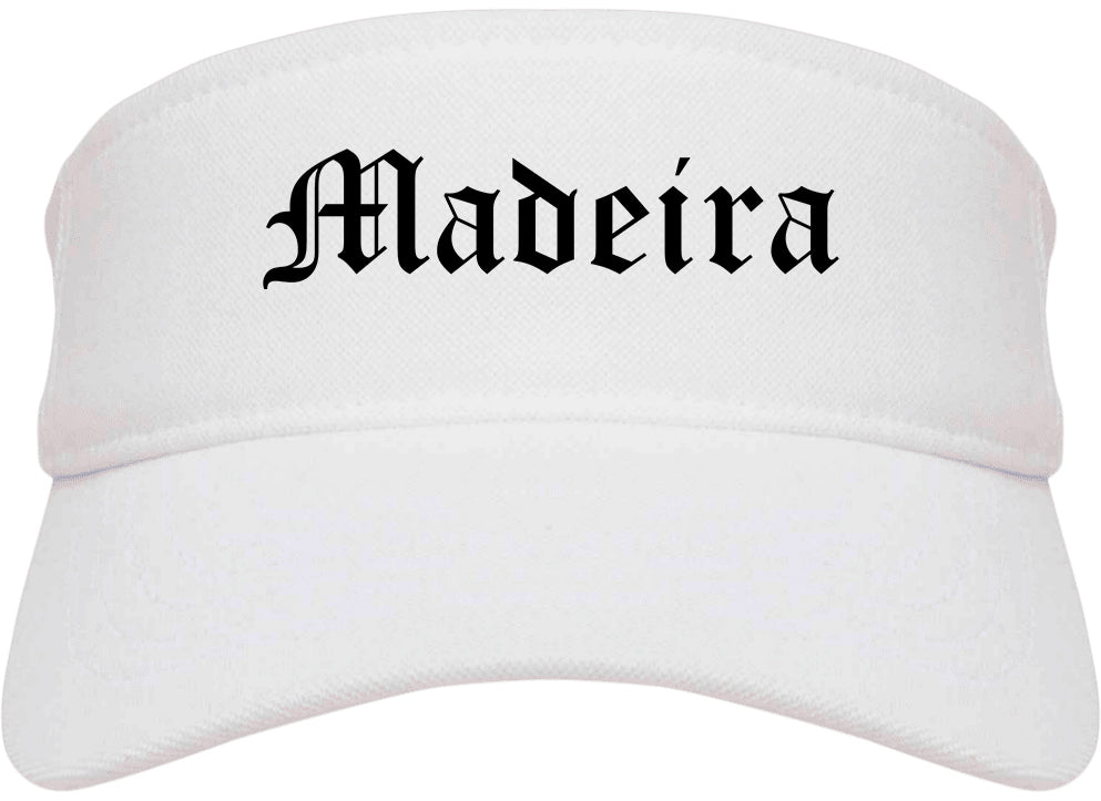 Madeira Ohio OH Old English Mens Visor Cap Hat White