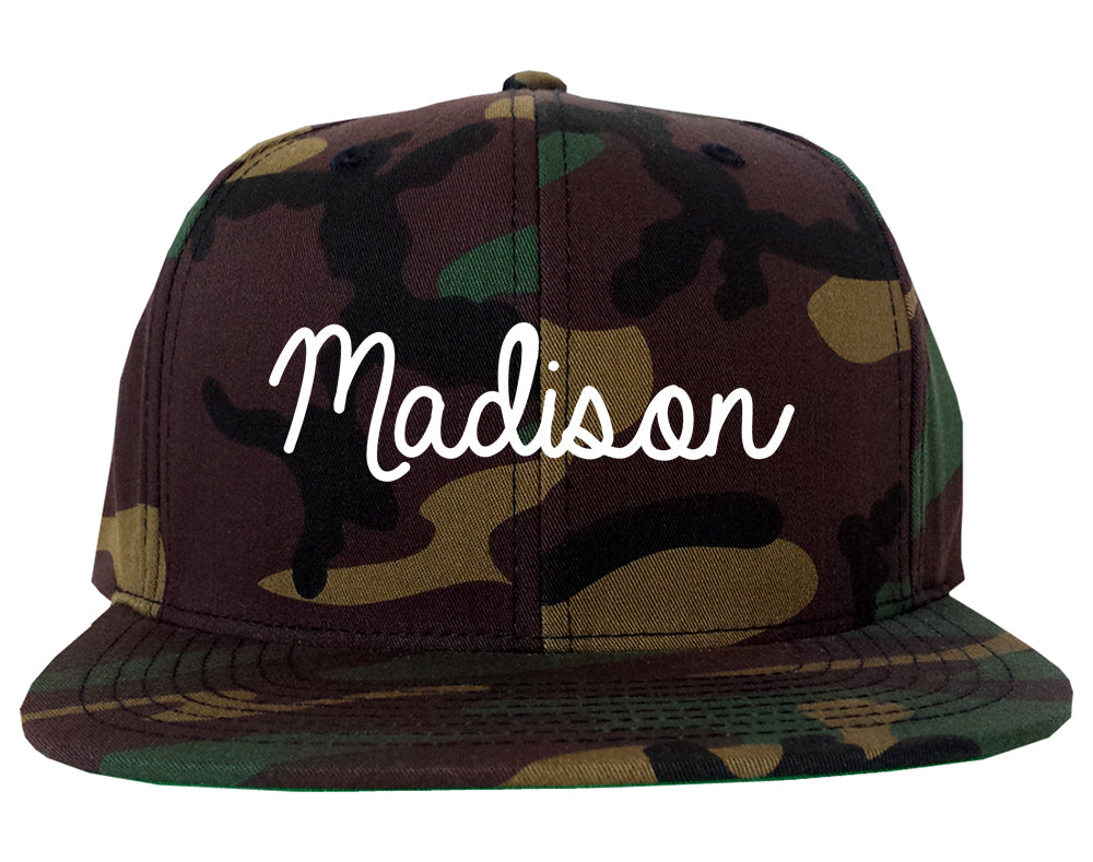 Madison Alabama AL Script Mens Snapback Hat Army Camo