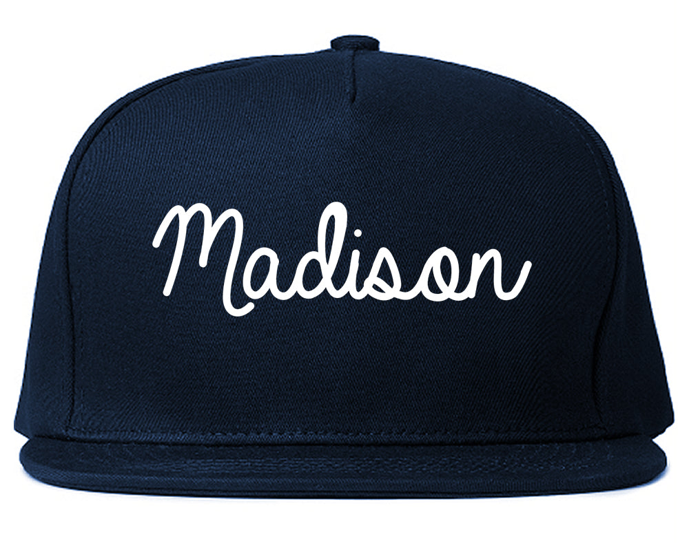 Madison South Dakota SD Script Mens Snapback Hat Navy Blue