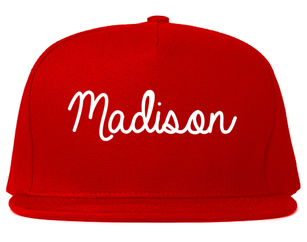 Madison South Dakota SD Script Mens Snapback Hat Red