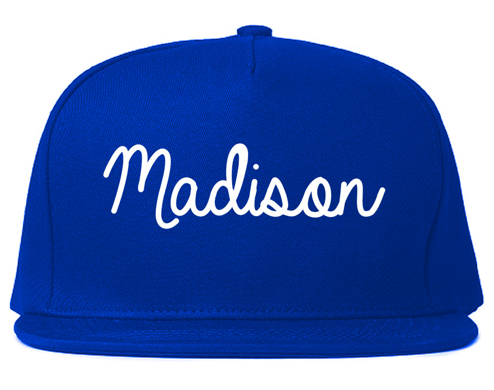 Madison South Dakota SD Script Mens Snapback Hat Royal Blue
