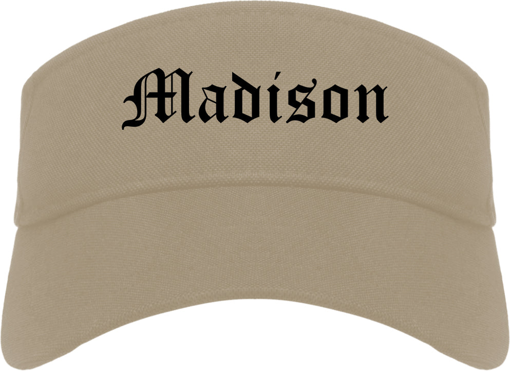 Madison South Dakota SD Old English Mens Visor Cap Hat Khaki