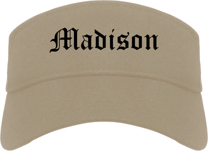 Madison South Dakota SD Old English Mens Visor Cap Hat Khaki