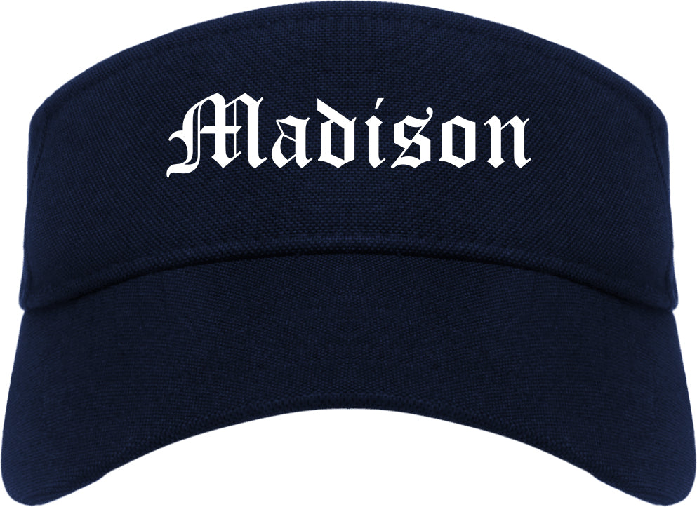 Madison South Dakota SD Old English Mens Visor Cap Hat Navy Blue