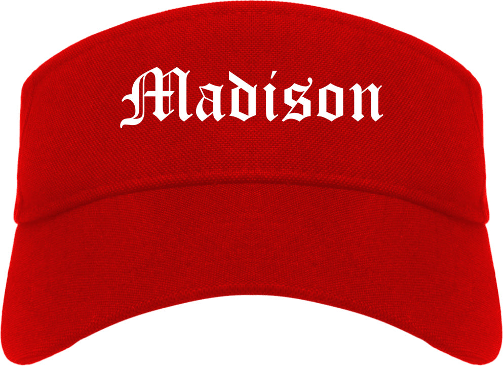 Madison South Dakota SD Old English Mens Visor Cap Hat Red