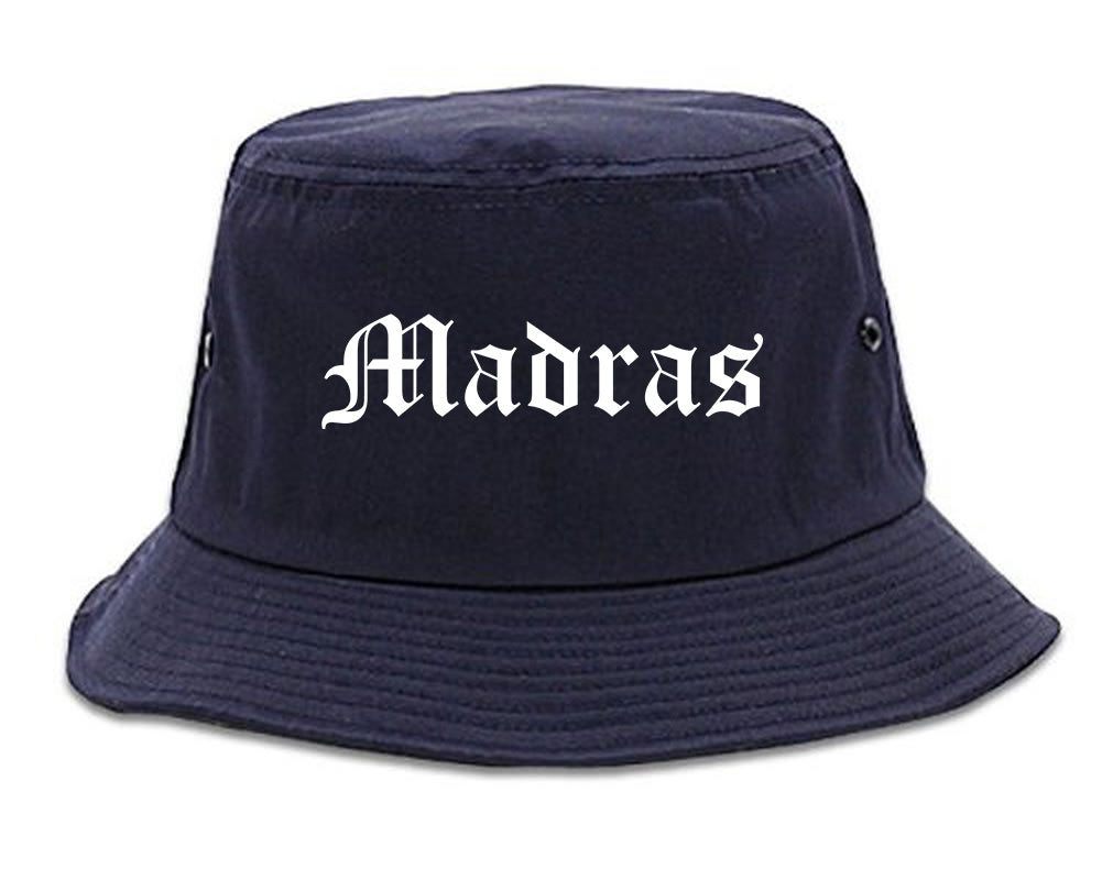 Madras Oregon OR Old English Mens Bucket Hat Navy Blue