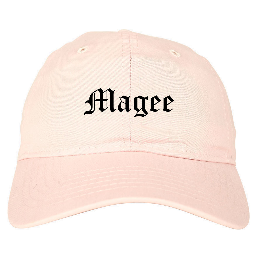 Magee Mississippi MS Old English Mens Dad Hat Baseball Cap Pink