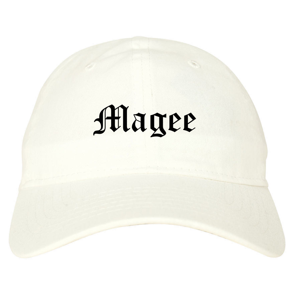 Magee Mississippi MS Old English Mens Dad Hat Baseball Cap White
