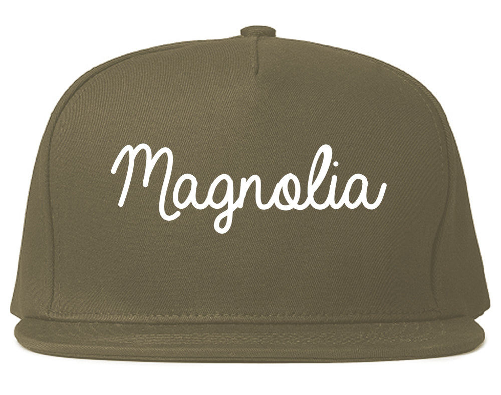 Magnolia Arkansas AR Script Mens Snapback Hat Grey