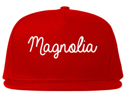Magnolia Arkansas AR Script Mens Snapback Hat Red
