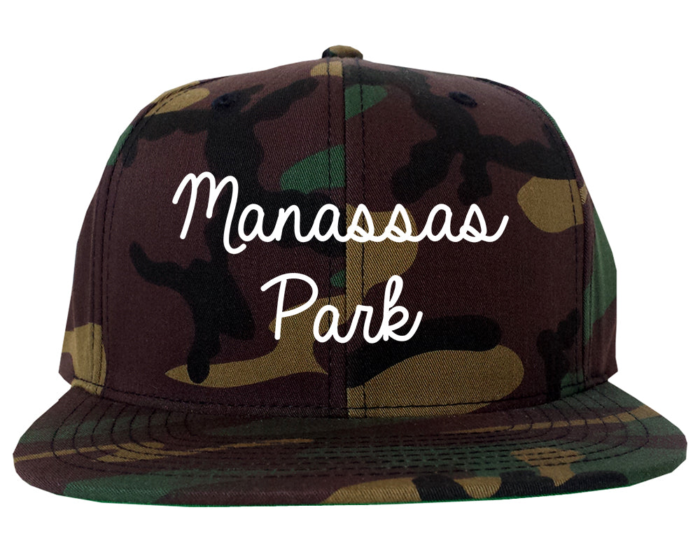 Manassas Park Virginia VA Script Mens Snapback Hat Army Camo