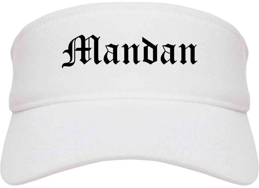 Mandan North Dakota ND Old English Mens Visor Cap Hat White