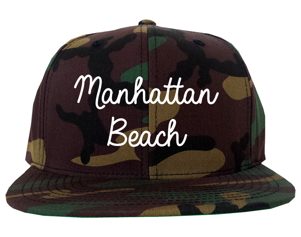 Manhattan Beach California CA Script Mens Snapback Hat Army Camo
