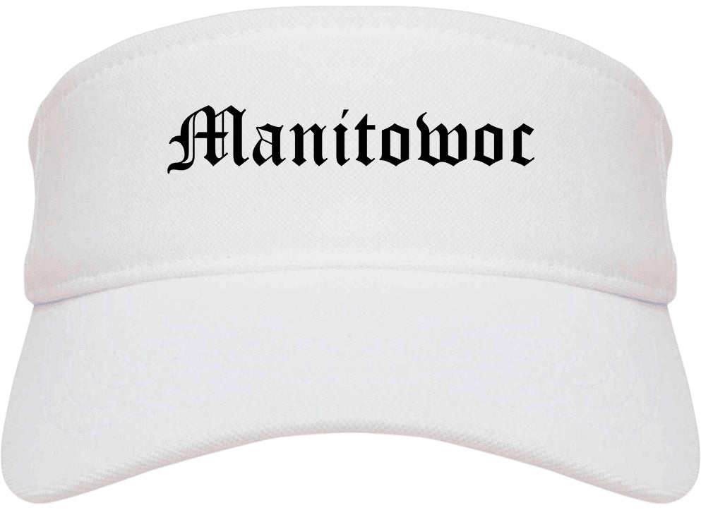 Manitowoc Wisconsin WI Old English Mens Visor Cap Hat White