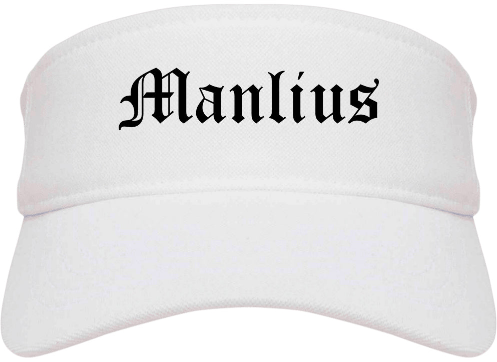 Manlius New York NY Old English Mens Visor Cap Hat White