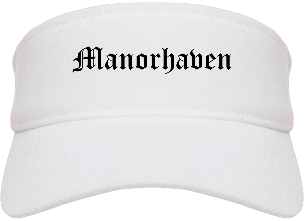 Manorhaven New York NY Old English Mens Visor Cap Hat White