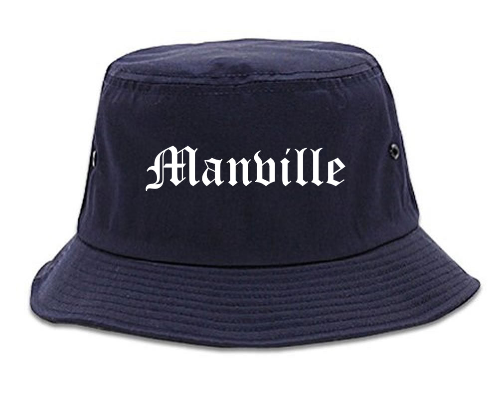 Manville New Jersey NJ Old English Mens Bucket Hat Navy Blue