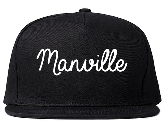 Manville New Jersey NJ Script Mens Snapback Hat Black