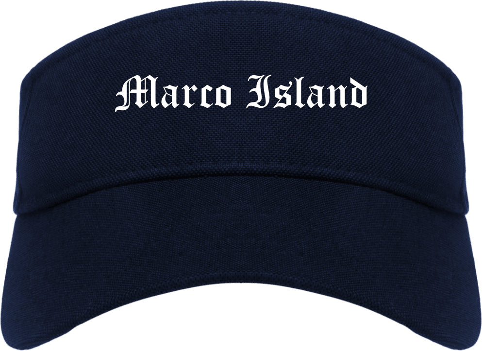 Marco Island Florida FL Old English Mens Visor Cap Hat Navy Blue