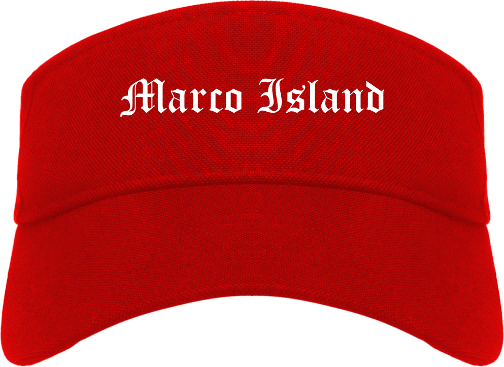 Marco Island Florida FL Old English Mens Visor Cap Hat Red