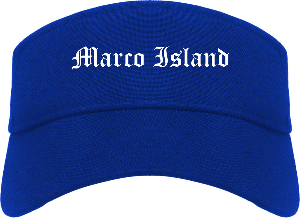 Marco Island Florida FL Old English Mens Visor Cap Hat Royal Blue