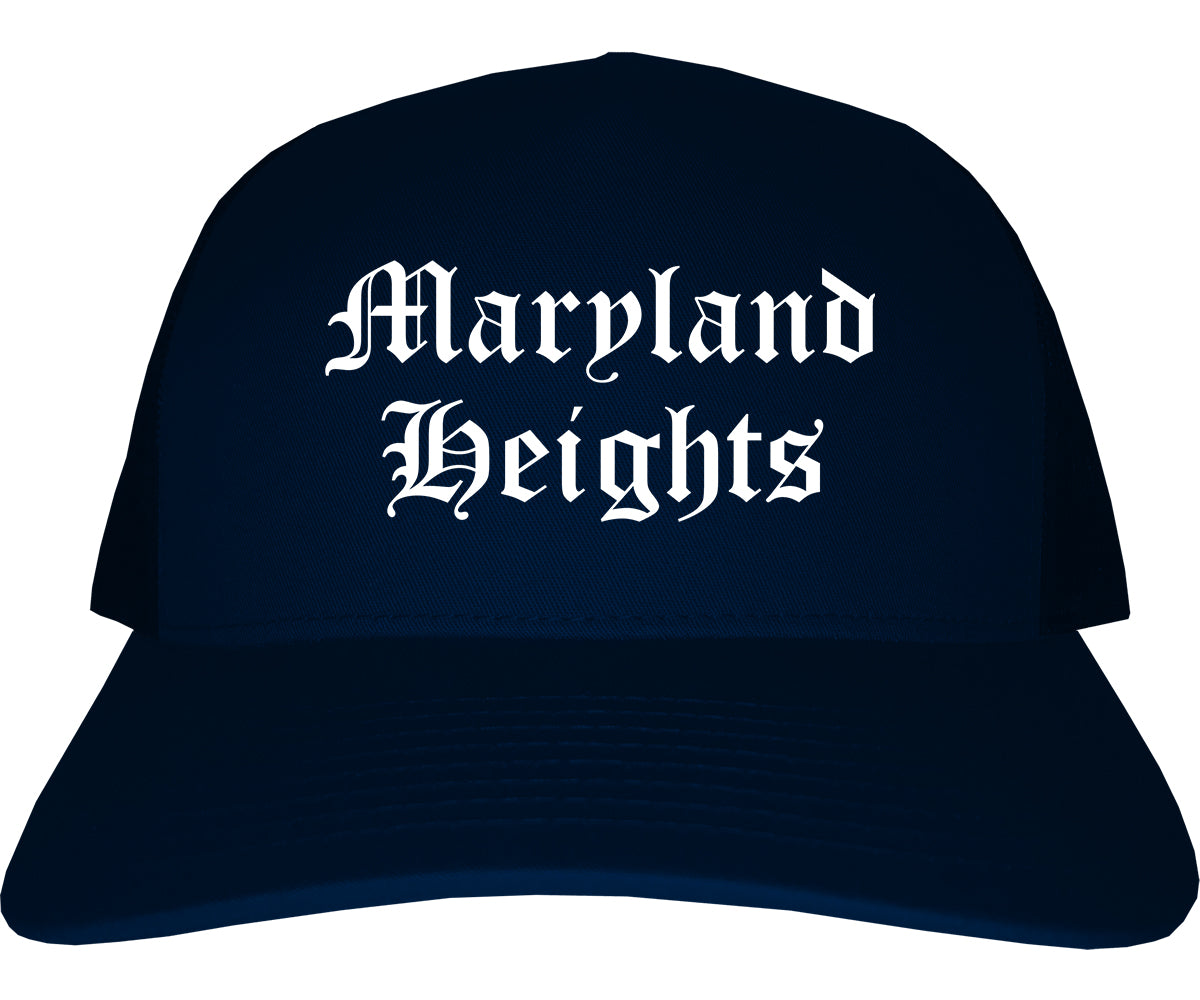 Maryland Heights Missouri MO Old English Mens Trucker Hat Cap Navy Blue