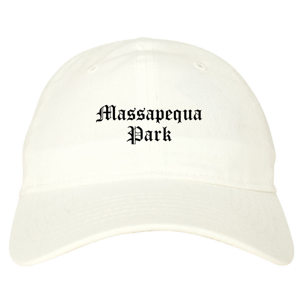 Massapequa Park New York NY Old English Mens Dad Hat Baseball Cap White