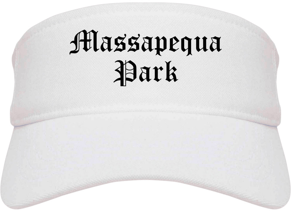 Massapequa Park New York NY Old English Mens Visor Cap Hat White