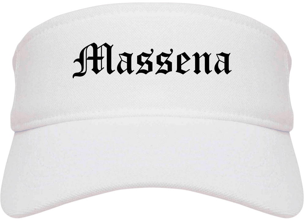 Massena New York NY Old English Mens Visor Cap Hat White