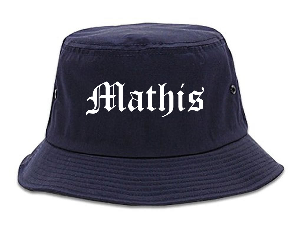 Mathis Texas TX Old English Mens Bucket Hat Navy Blue