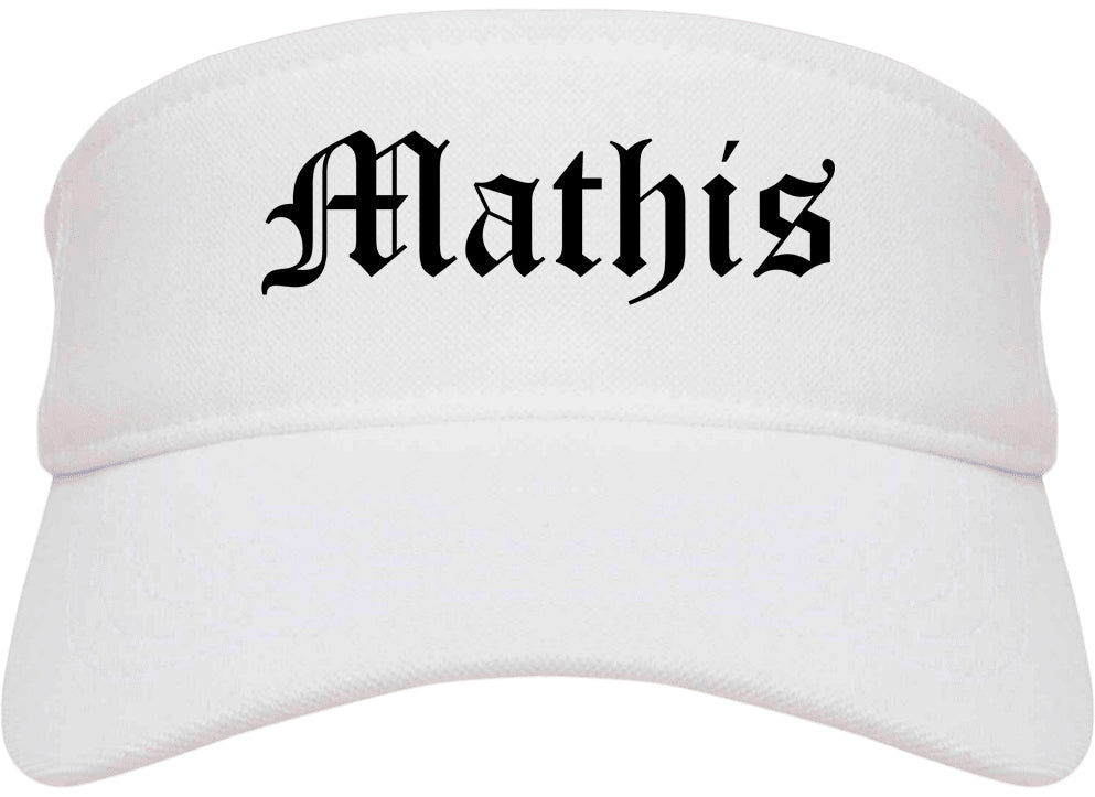 Mathis Texas TX Old English Mens Visor Cap Hat White