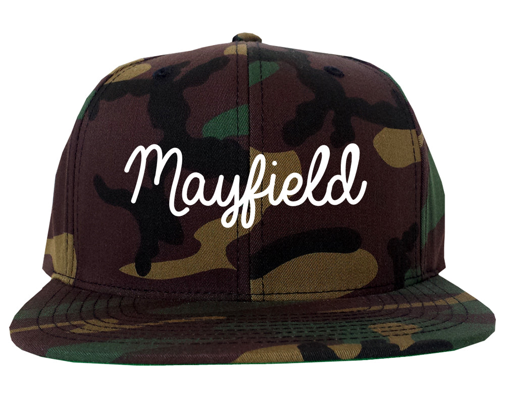 Mayfield Kentucky KY Script Mens Snapback Hat Army Camo