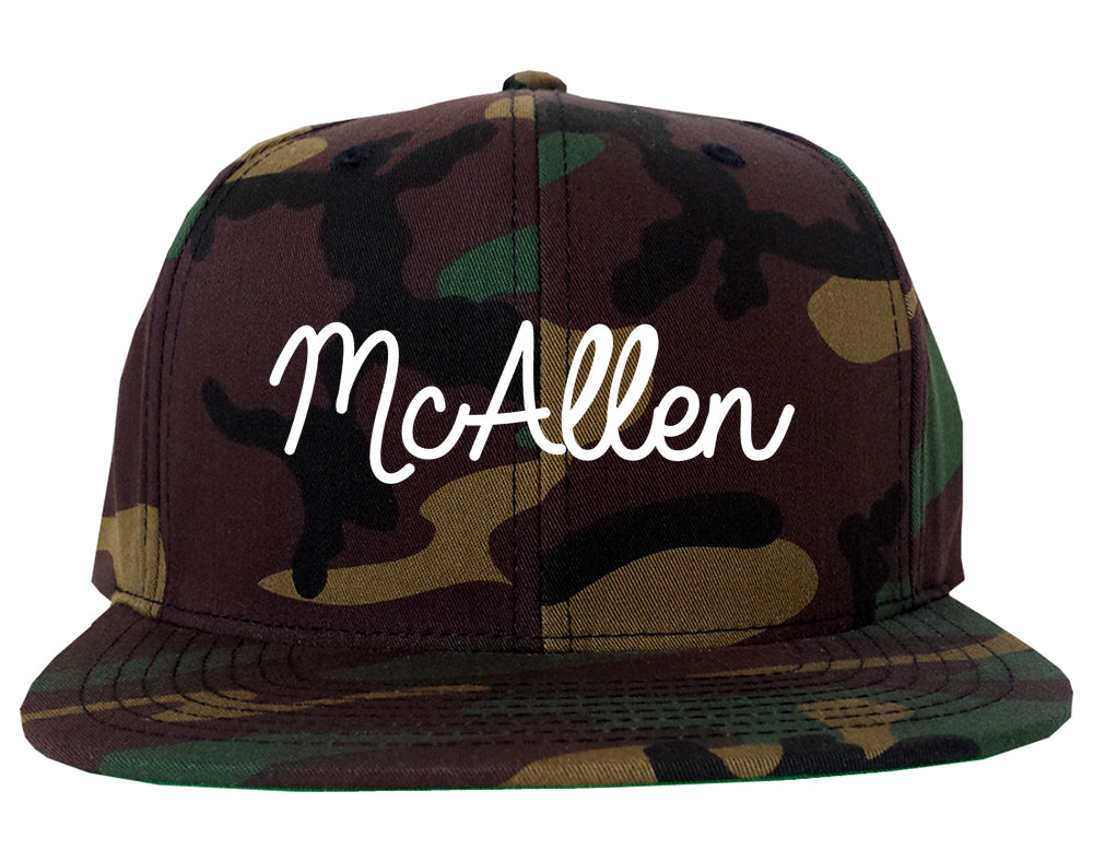McAllen Texas TX Script Mens Snapback Hat Army Camo