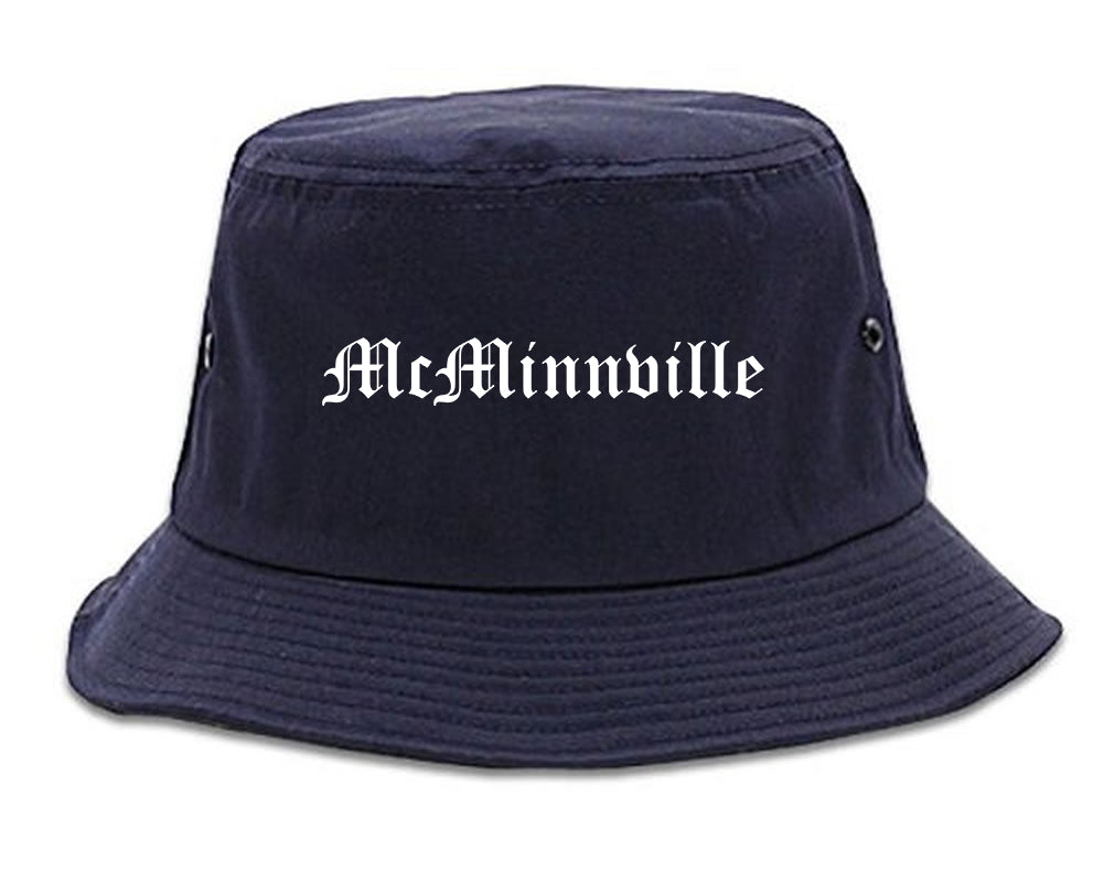 McMinnville Oregon OR Old English Mens Bucket Hat Navy Blue