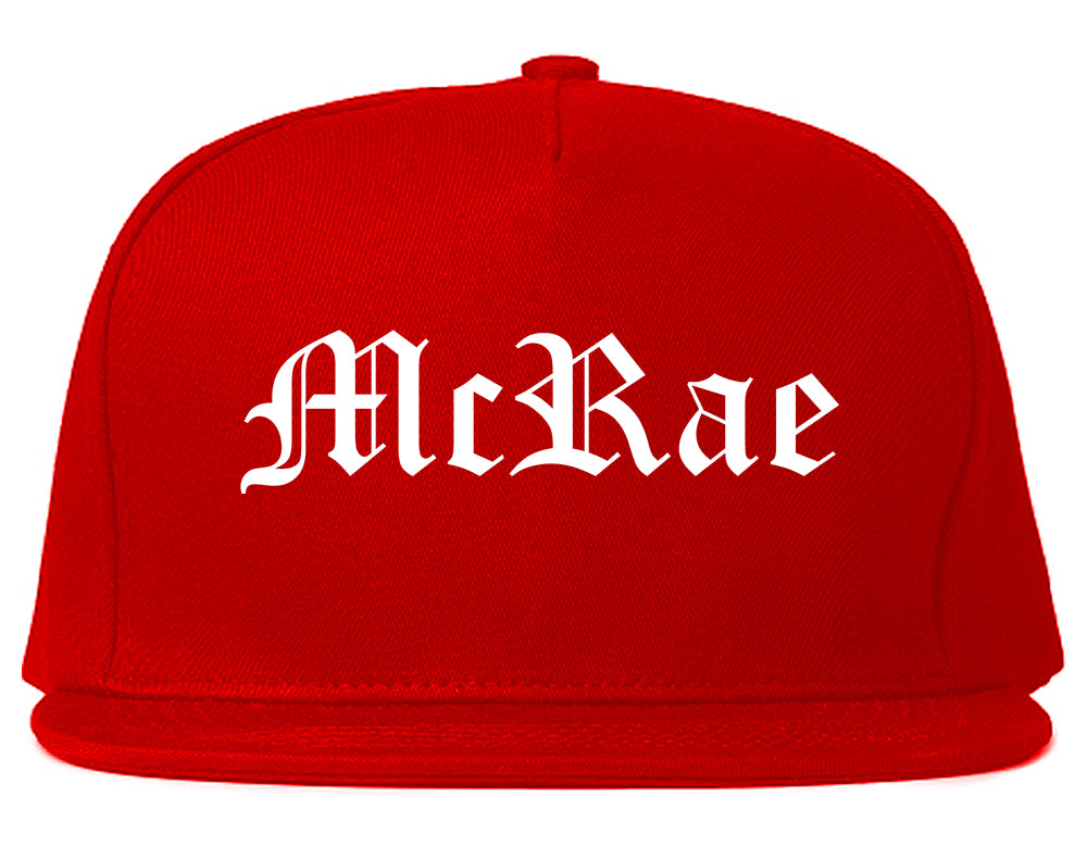 McRae Georgia GA Old English Mens Snapback Hat Red