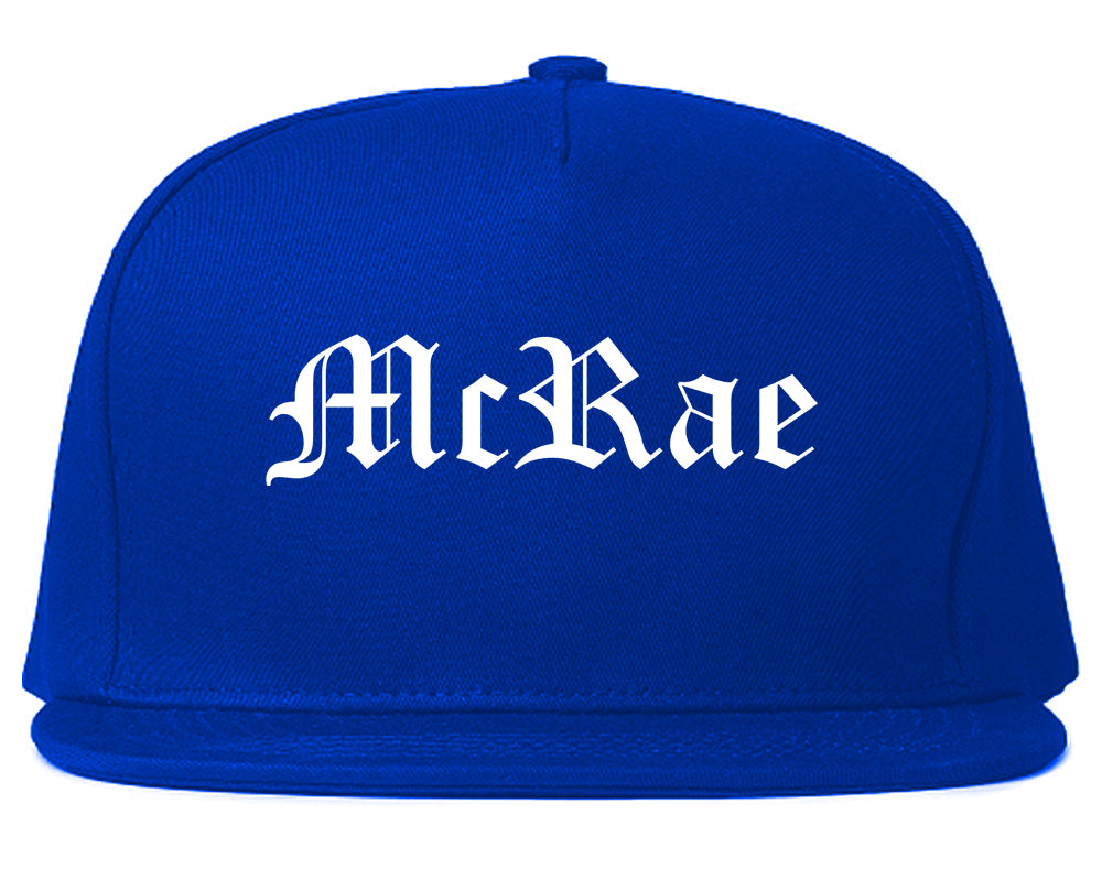 McRae Georgia GA Old English Mens Snapback Hat Royal Blue