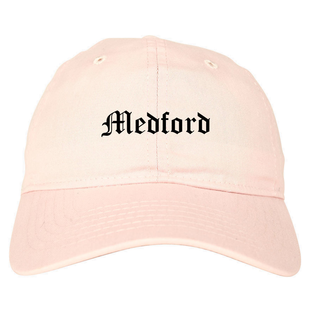 Medford Massachusetts MA Old English Mens Dad Hat Baseball Cap Pink